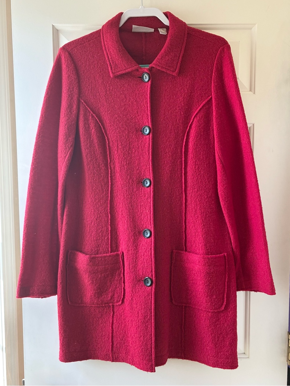 Chico’s 100% Wool Collared Button-Up Coat Knee Length Long Sleeves Red Size S